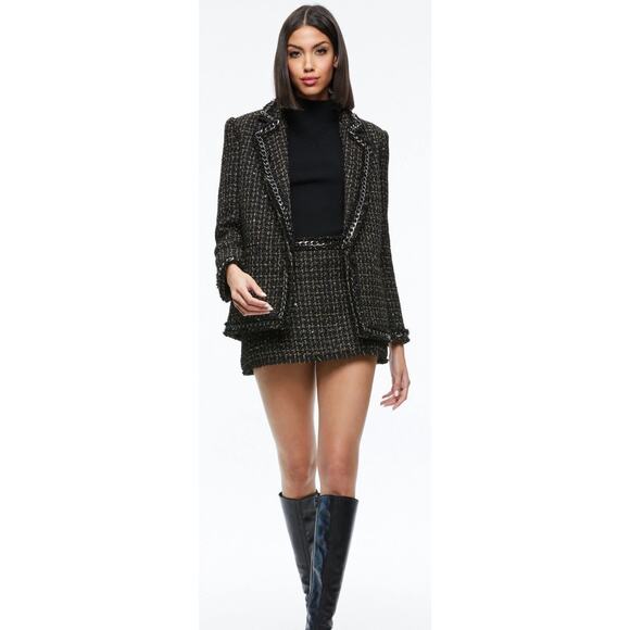 $295 ALICE+OLIVIA CHAIN TRIM MINI SKIRT BLACK AND GOLD AND SEQUINS SZ 14 - Picture 1 of 8